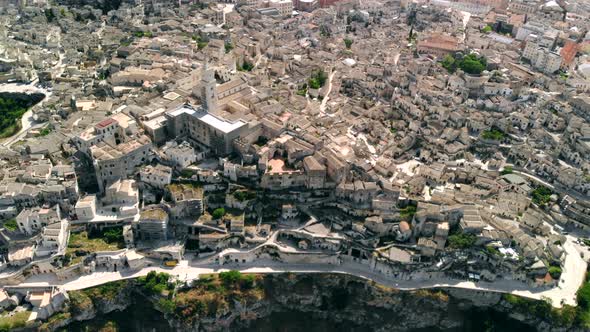 Aerial View of Ancient Town of Matera, Fly Back