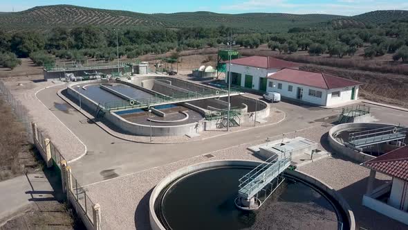 Aerial view of a sewage plant.