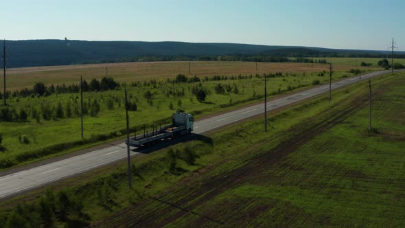 Aerial View of a Truck on the Highway