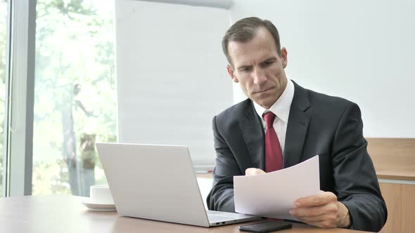 Businessman Reading Documents Paperwork