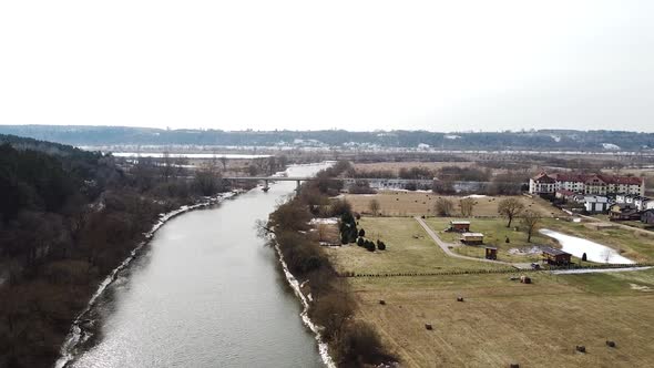 Beautiful bridge over river Nevezis in Raudondvaris, Kaunas, Lithuania