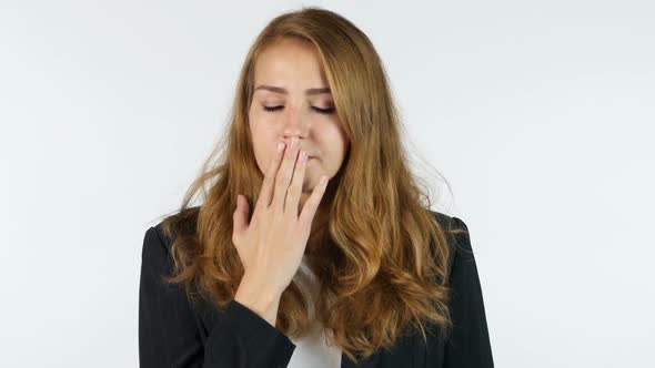 Businesswoman Yawning , tired , sleeping , White background