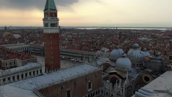 Aerial view of St. Mark's Campanile (The Bell Tower of San Marco), Venice, Italy