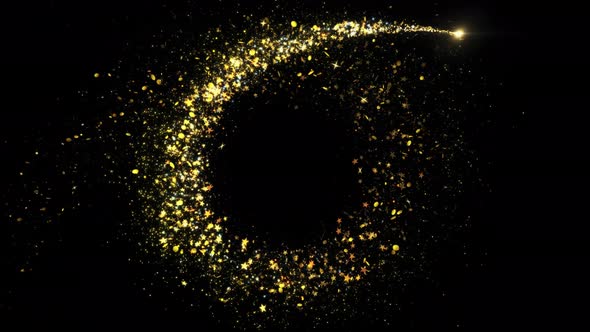 Gold Glittering Star Dust Circle Of Trail Sparkling Particles On Black