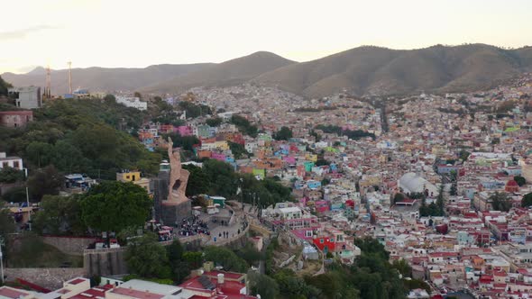 AERIAL: Guanajuato City and The Pipila, Mexico (Flying Around)