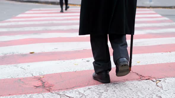 Old Grandfather Crosses the Crosswalk