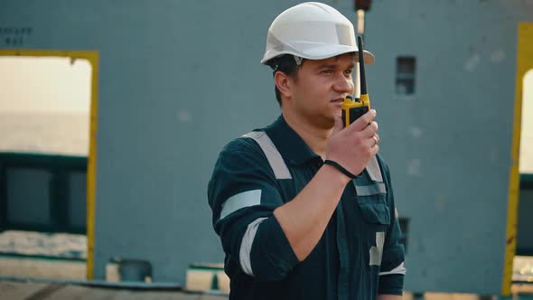 Marine Deck Officer or Chief Mate on Deck of Vessel or Ship