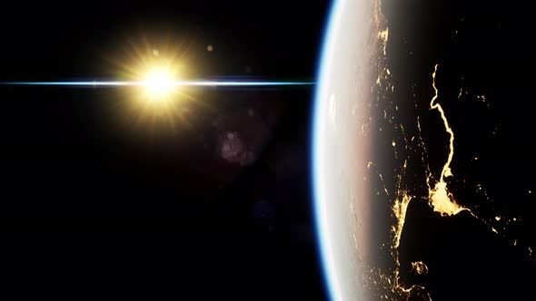 Space, Sun and Planet Earth at Night alt