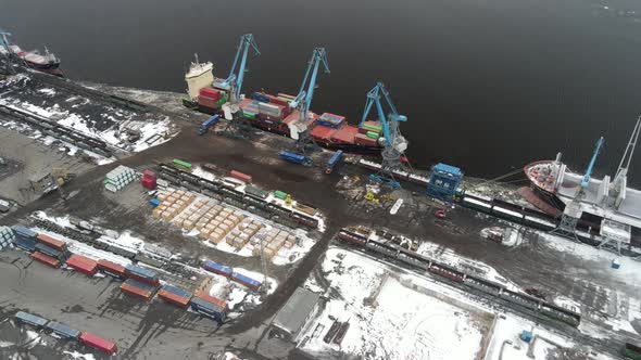 Cargo ship in container terminal