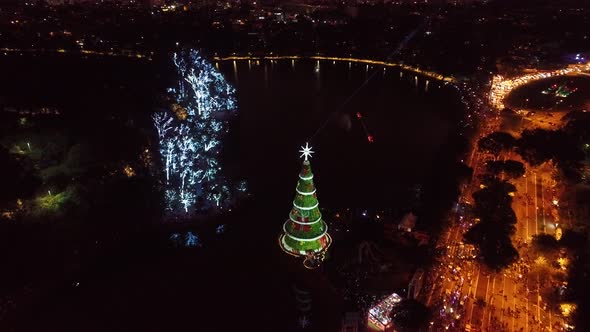 Illumination Christmas Tree at Ibirapuera park Sao Paulo Brazil.