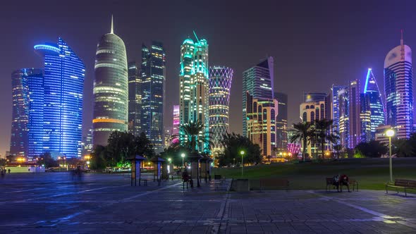 The Highrise District of Doha Night Timelapse Hyperlapse