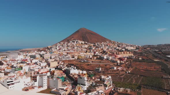 Landscape of town on coast of island