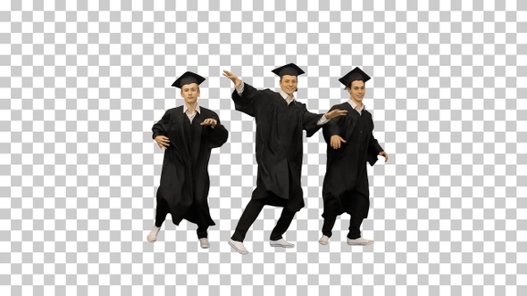 Graduating male students dancing together, Alpha Channel