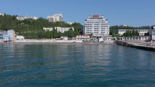 Panorama of the Coastline of Alushta with Its Coastal Hotels and Nature From the Sea