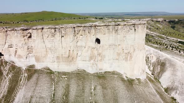 White Chalk Limestone Rock Against a Blue Sky Aerial View