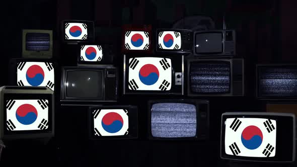 Flags of South Korea and Vintage Televisions.