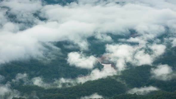 Atmosphere in the morning fog over the river.