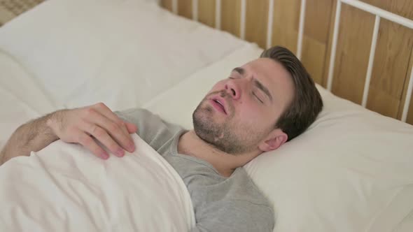 Beard Young Man Having Nightmare in Bed