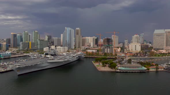 Aerial View of the San Diego Skyline and the USS Midway Museum