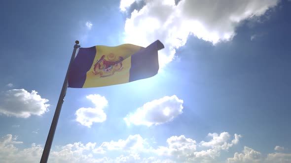 Putrajaya City Flag on a Flagpole V4