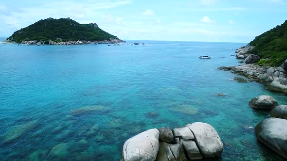 Aerial shot of the coastal line near the famous Nang Yuan islands, Koh Tao, Thailand