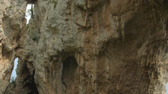 Close up shot of Arco Naturale, natural arch rock formation in Capri, Campania, Italy, Europe at day