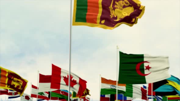 Sri Lanka Flag With World Globe Flags Morning Shot