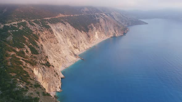 Aerial View of Kefalonia Cliff Coastline Ionian Island Greece