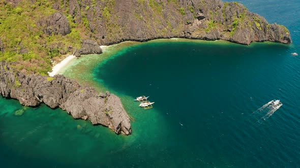 Tropical Seawater Lagoon and Beach, Philippines, El Nido.