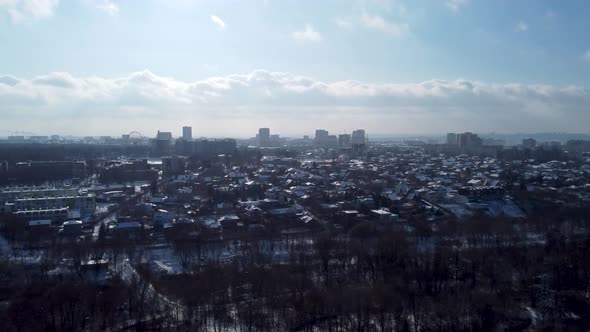 Aerial Kharkiv city center cityscape with epic sky