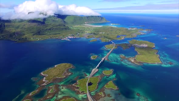 Aerial scenery of Lofoten islands in Norway
