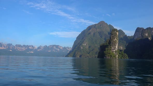Cheow Lan Lake From Moving Boat in Thailand