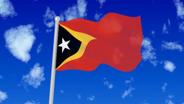 Flag Of East Timor Flaying National Flag In The Sky