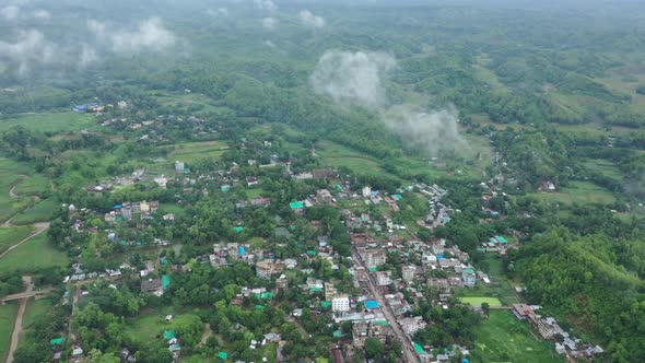 Aerial view of Lushai, an heritage small village in Sajek Valley, Bangladesh.