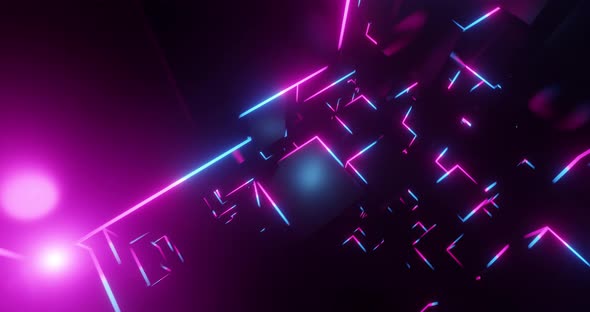 Retro Video Game chase in Neon cube scene.  alt