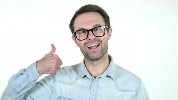 Man Gesturing Thumbs Up, White Background