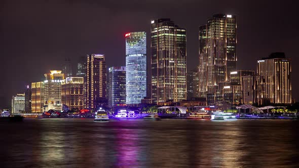 Illuminated Chinese Boats on Huangpu in Shanghai Timelapse