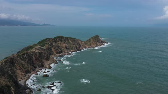 Aerial view of the beach and mountain in Eo Gio, Quy Nhon, Binh Dinh