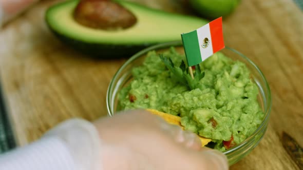 Guacamole Salad with Nachos and Mexican Flag