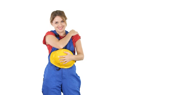 Construction Woman Laughing at Someone Behind the Camera