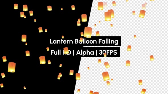 New Year Lantern Balloon Fire Falling with Alpha