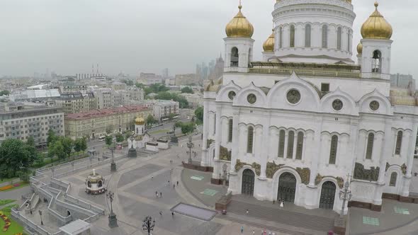 Cathedral of Christ the Saviour and Moscow city, aerial view