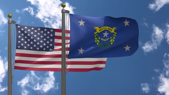 Usa Flag Vs Governor Of Nevada Flag  On Flagpole