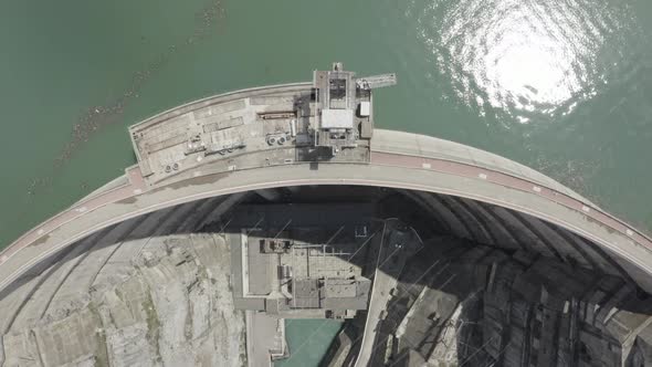 Water Reservoir and a Dam in Dagestan Aerial View of the Concrete Dam Chirkei Famous Hydroelectric