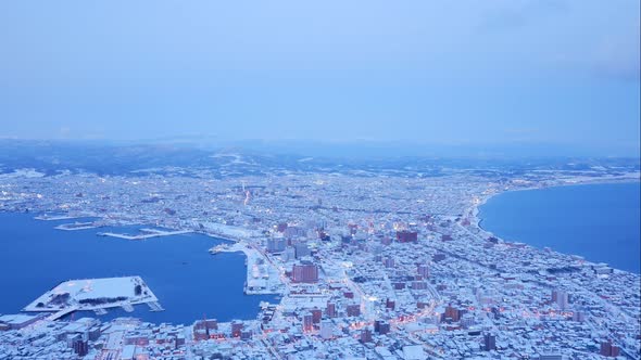 Beautiful landscape top of view at Hakodate city in Hokkaido Japan