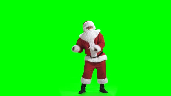 Merry Christmas. Dancing Santa Claus In Full Growth In Red Suit