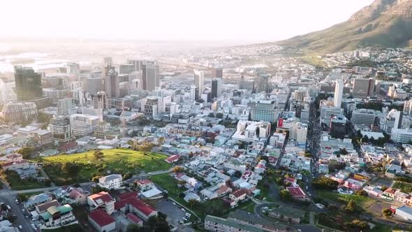 Aerial over Cape Town, South Africa with Table Mountain