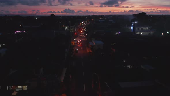 Aerial View of Busy Street Traffic in Bali Indonesia