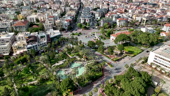 Central street in Alanya aerial view 4 K