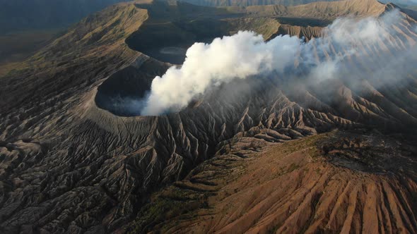 Clouds of smoke on Mount Bromo volcano, Indonesia